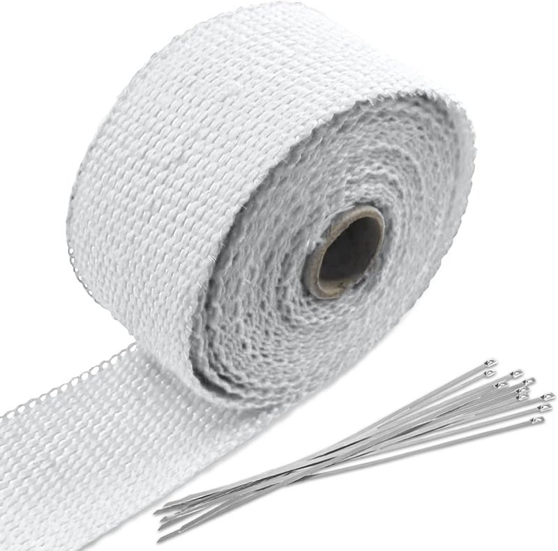 BDZMC 2" x 16 Ft Motorcycle Exhaust Heat Wrap Roll, Exhaust Manifold Heat Wrap Fiberglass Heat Shield Tape, Car Exhaust Tube Thermal Wrap Tape with 10 Stainless Locking Ties - Image 1